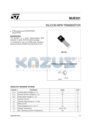 MJE521 datasheet - SILICON NPN TRANSISTOR