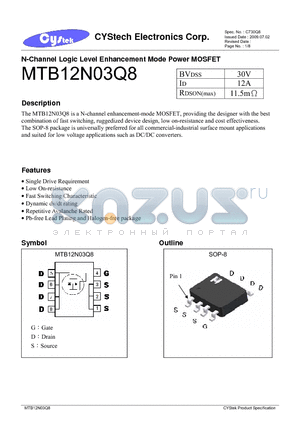 MTB12N03Q8 datasheet - N-Channel Logic Level Enhancement Mode Power MOSFET