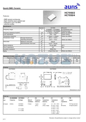 HC7052 datasheet - Quartz SMD, Ceramic