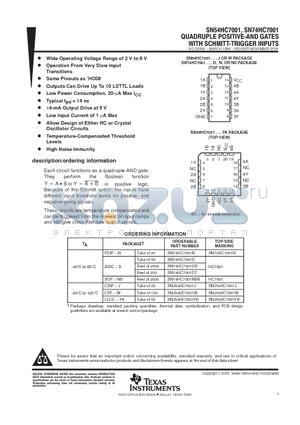 HC7001 datasheet - QUADRUPLE POSITIVE-AND GATES WITH SCHMITT-TRIGGER INPUTS