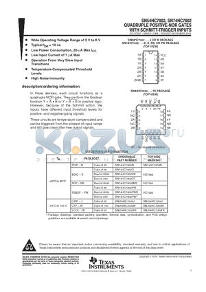HC7002 datasheet - QUADRUPLE POSITIVE-NOR GATES WITH SCHMITT-TRIGGER INPUTS
