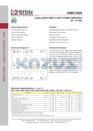 HMC1029 datasheet - GaAs pHEMT MMIC 2 WATT POWER AMPLIFIER