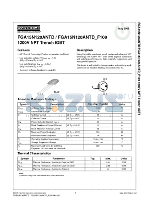 FGA15N120ANTD_F109 datasheet - 1200V NPT Trench IGBT