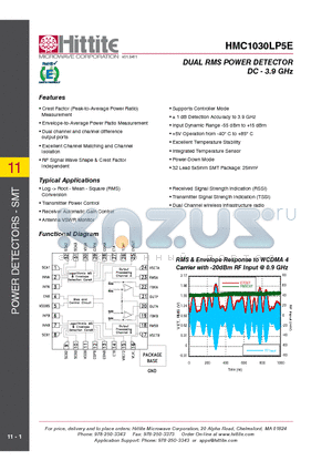 HMC1030LP5E datasheet - DUAL RMS POWER DETECTOR DC - 3.9 GHz