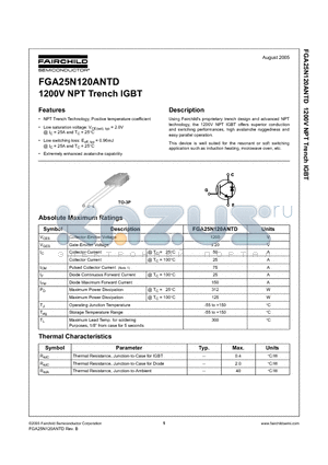 FGA25N120ANTD datasheet - 1200V NPT Trench IGBT