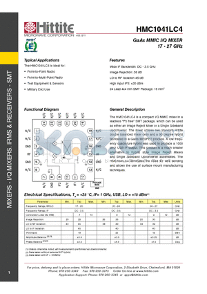 HMC1041LC4 datasheet - GaAs MMIC I/Q MIXER