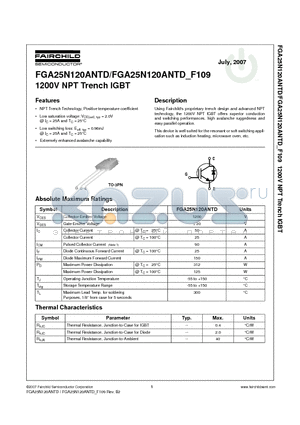 FGA25N120ANTD datasheet - 1200V NPT Trench IGBT