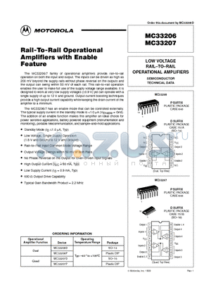 MC33206D datasheet - LOW VOLTAGE RAIL-TO-RAIL OPERATIONAL AMPLIFIERS