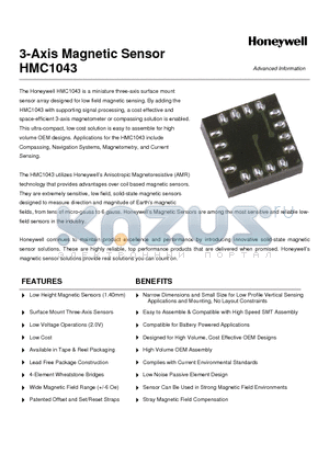 HMC1043 datasheet - 3-Axis Magnetic Sensor