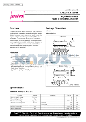 LA6324N datasheet - High-Performance Quad Operational Amplifier