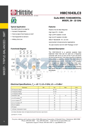 HMC1043LC3 datasheet - GaAs MMIC FUNDAMENTAL