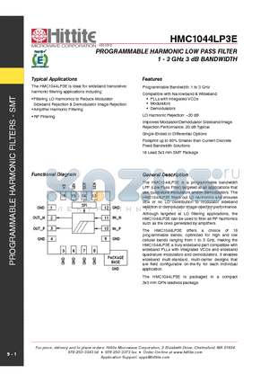 HMC1044LP3E datasheet - PROGRAMMABLE HARMONIC LOW PASS FILTER