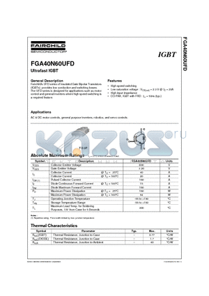 FGA40N60UFD datasheet - Ultrafast IGBT