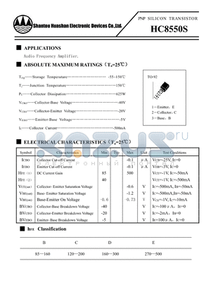 HC8550S datasheet - PNP SILICON TRANSISTOR