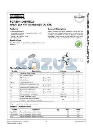 FGA50N100BNTD2 datasheet - 1000V, 50A NPT-Trench IGBT CO-PAK