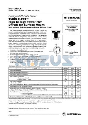 MTB15N06E datasheet - TMOS POWER FET 15 AMPERES