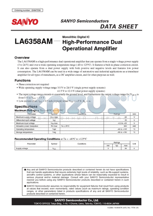 LA6358AM datasheet - High-Performance Dual Operational Amplifier
