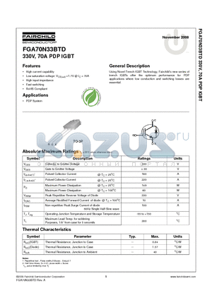 FGA70N33BTD datasheet - 330V, 70A PDP IGBT