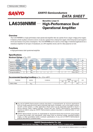 LA6358NMM datasheet - Monolithic Linear IC High-Performance Dual Operational Amplifier