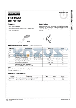 FGA90N30 datasheet - 300V PDP IGBT