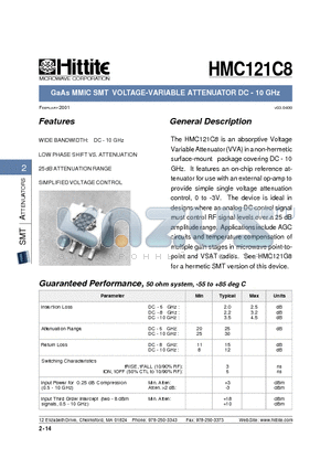 HMC121C8 datasheet - GaAs MMIC SMT VOLTAGE-VARIABLE ATTENUATOR DC - 10 GHz