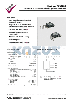 HCA0811ARH8 datasheet - Miniature amplified barometric pressure sensors