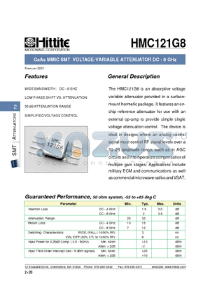 HMC121G8 datasheet - GaAs MMIC SMT VOLTAGE-VARIABLE ATTENUATOR DC - 8 GHz