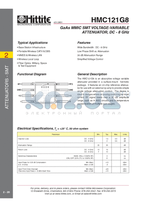HMC121G8 datasheet - GaAs MMIC SMT VOLTAGE-VARIABLE ATTENUATOR, DC - 8 GHz