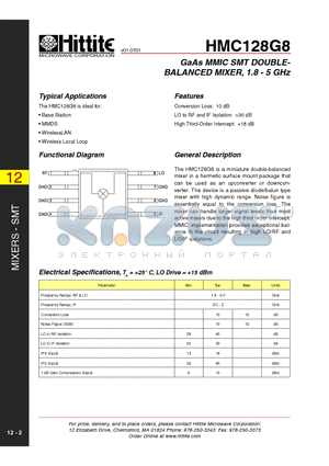 HMC128G8 datasheet - GaAs MMIC SMT DOUBLEBALANCED MIXER, 1.8 - 5 GHz