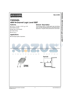 FGD2N40L datasheet - 400V N-Channel Logic Level IGBT