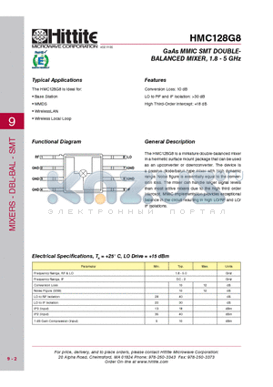 HMC128G8_08 datasheet - GaAs MMIC SMT DOUBLE - BALANCED MIXER, 1.8 - 5 GHz