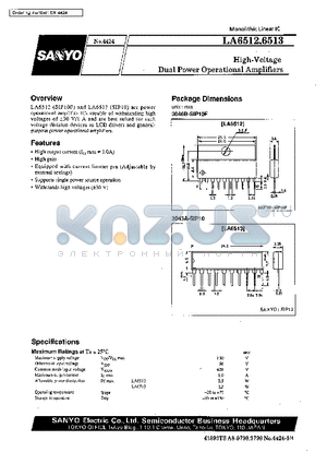 LA6513 datasheet - High-Voltage Dual Power Operational Amplifiers