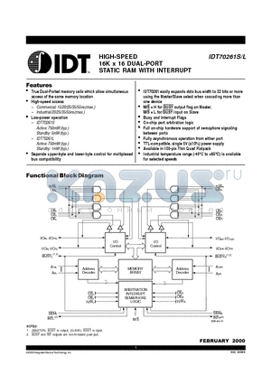 IDT7026 datasheet - HIGH-SPEED 16K x 16 DUAL-PORT STATIC RAM WITH INTERRUPT