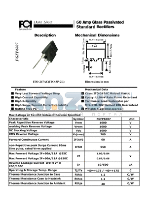 FGFP6007 datasheet - 60 Amp Glass Passivated Standard Rectifiers