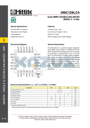 HMC129LC4_09 datasheet - GaAs MMIC DOUBLE-BALANCED MIXER, 4 - 8 GHz