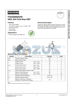 FGH20N60UFD_11 datasheet - 600V, 20A Field Stop IGBT