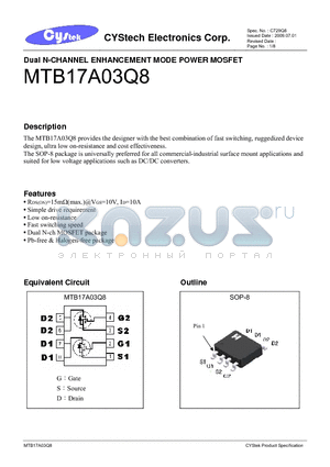 MTB17A03Q8 datasheet - Dual N-CHANNEL ENHANCEMENT MODE POWER MOSFET