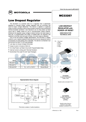 MC33267D2T datasheet - LOW DROPOUT REGULATOR with POWER-UP RESET