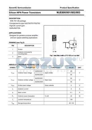 MJE800 datasheet - Silicon NPN Power Transistors