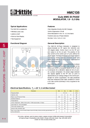 HMC135_09 datasheet - GaAs MMIC BI-PHASE MODULATOR, 1.8 - 5.2 GHz