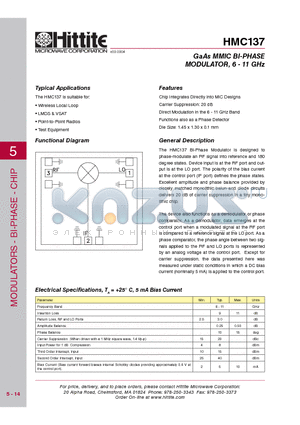 HMC137 datasheet - GaAs MMIC BI-PHASE MODULATOR, 6 - 11 GHz