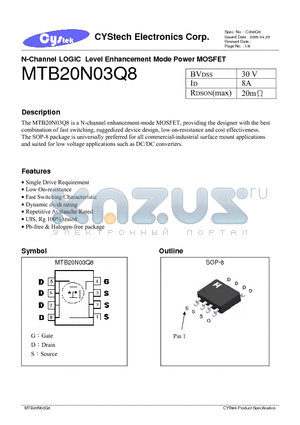 MTB20N03Q8 datasheet - N-Channel LOGIC Level Enhancement Mode Power MOSFET