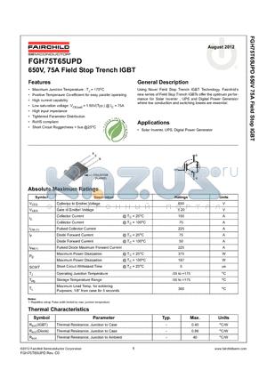 FGH75T65UPD datasheet - 650V, 75A Field Stop Trench IGBT