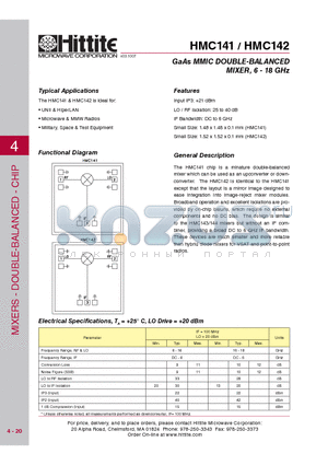 HMC142 datasheet - GaAs MMIC DOUBLE-BALANCED MIXER, 6 - 18 GHz