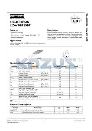 FGL40N120AN datasheet - 1200V NPT IGBT