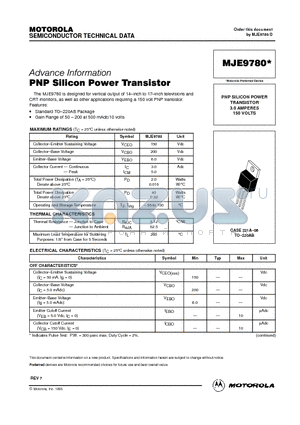 MJE9780 datasheet - PNP SILICON POWER TRANSISTOR 3.0 AMPERES 150 VOLTS