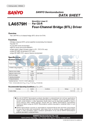 LA6579H datasheet - Four-Channel Bridge (BTL) Driver
