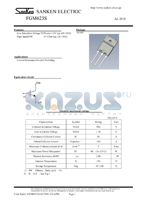 FGM623S datasheet - Low Saturation Voltage VCE(sat)=1.5V typ. (IC=30A)