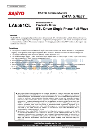 LA6581CL datasheet - Monolithic Linear IC Fan Motor Driver BTL Driver Single-Phase Full-Wave