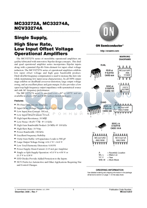 MC33272ADR2G datasheet - Single Supply, High Slew Rate, Low Input Offset Voltage Operational Amplifiers